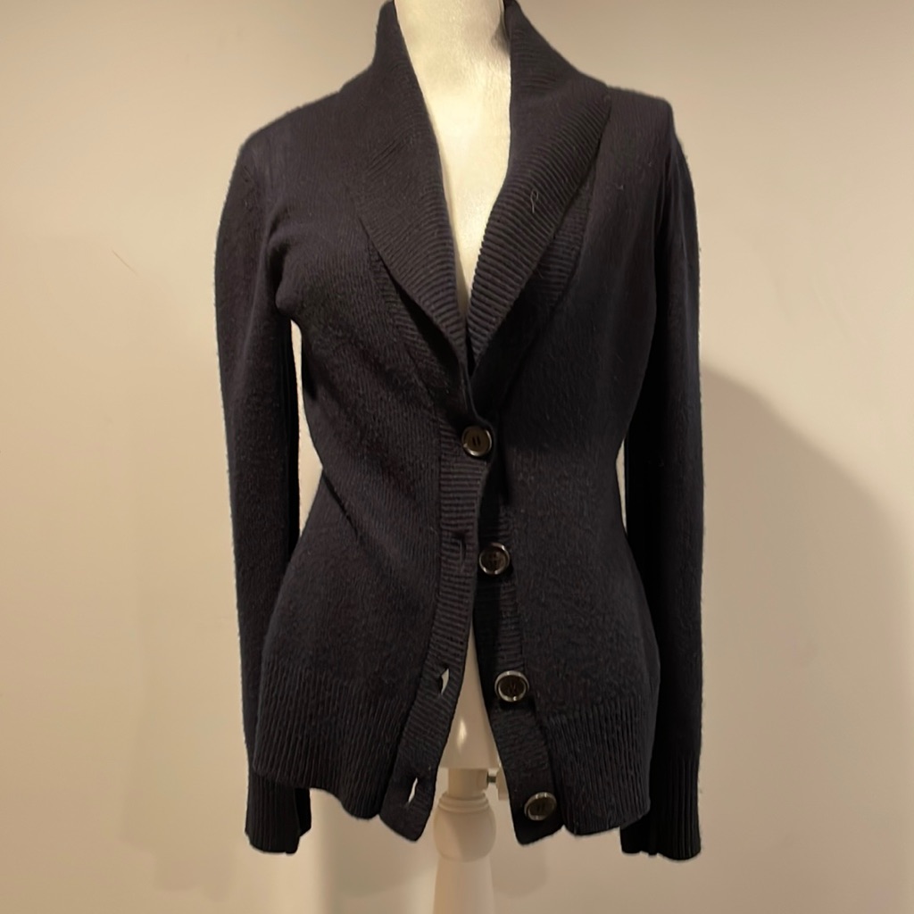 Derek Lam Navy Cashmere Cowl Cardigan Sweater.